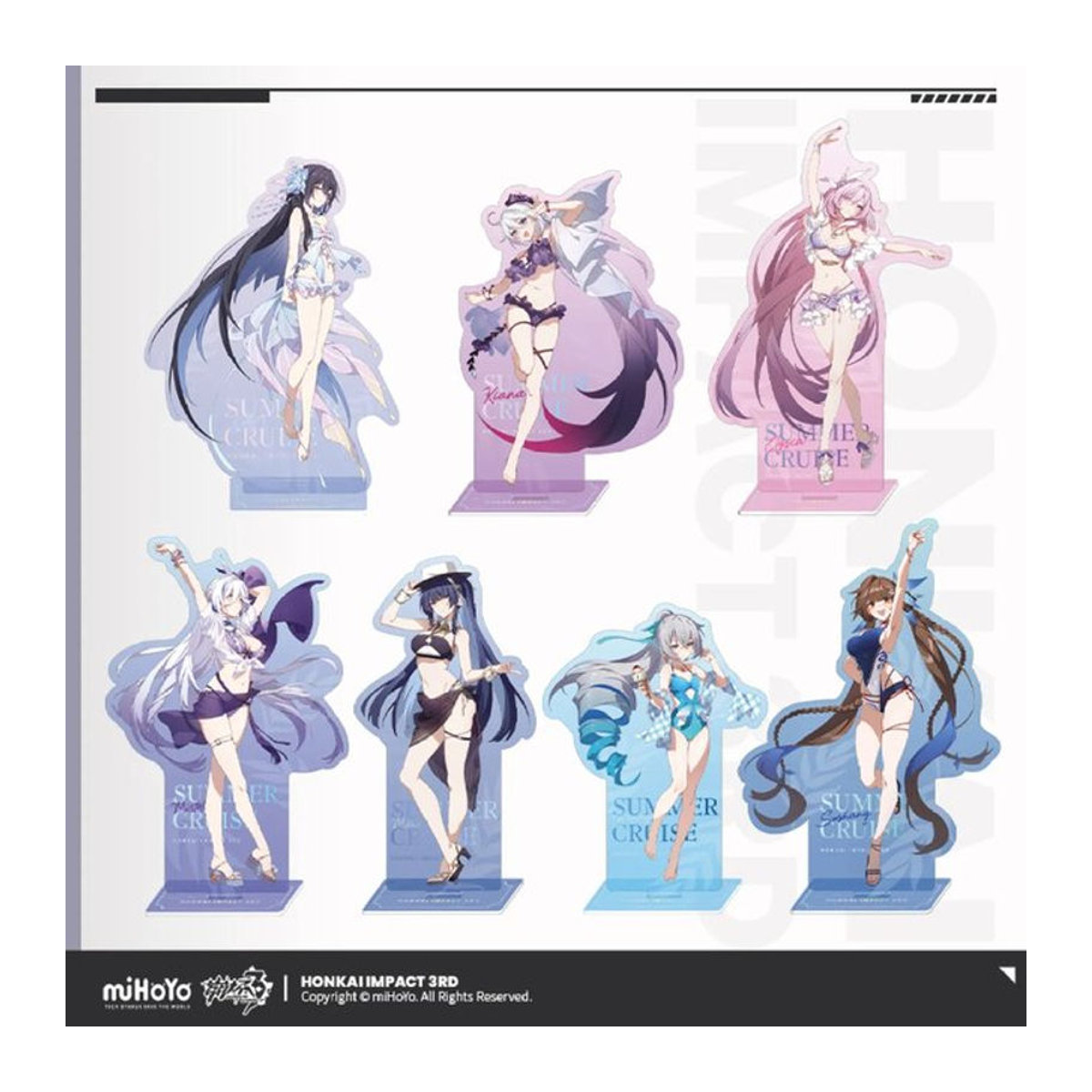 TENNYALEN Honkai Impact 3 Acryl Aufsteller Anime Figuren Set mit Elysia, Seele, Kiana, Bronya und Mei in Sommer Badebekleidung, mehrfarbig - Bild 1