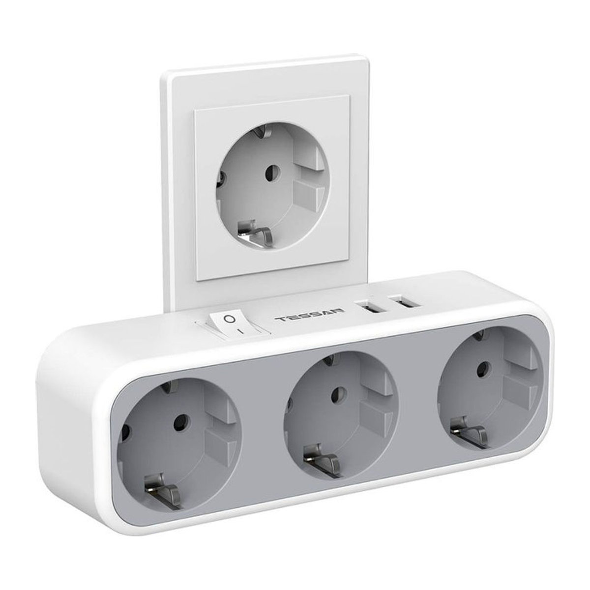 TESSAN 6-in-1 Mehrfachsteckdose in Schwarz und Grau mit 3 AC-Steckdosen, 2 USB-Anschlüssen und Typ-C-Anschluss inklusive Überlastschutz - Bild 1