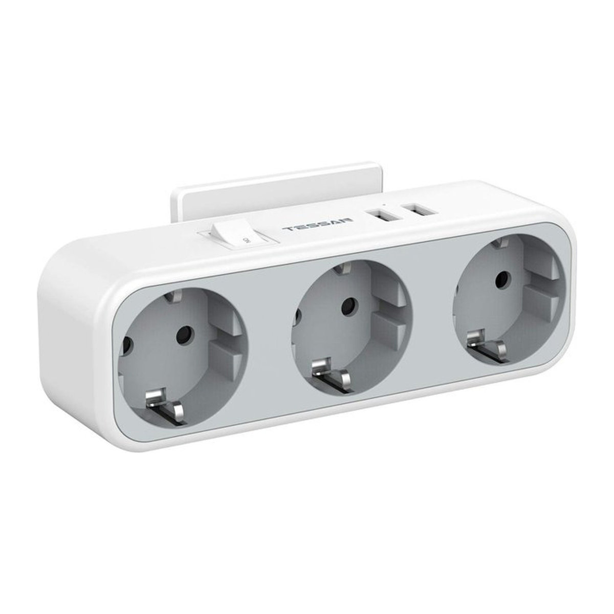 TESSAN EU-Steckdosenleiste mit 3 Steckdosen und 2 USB-Anschlüssen in Grau mit Überlastschutz - Bild 1