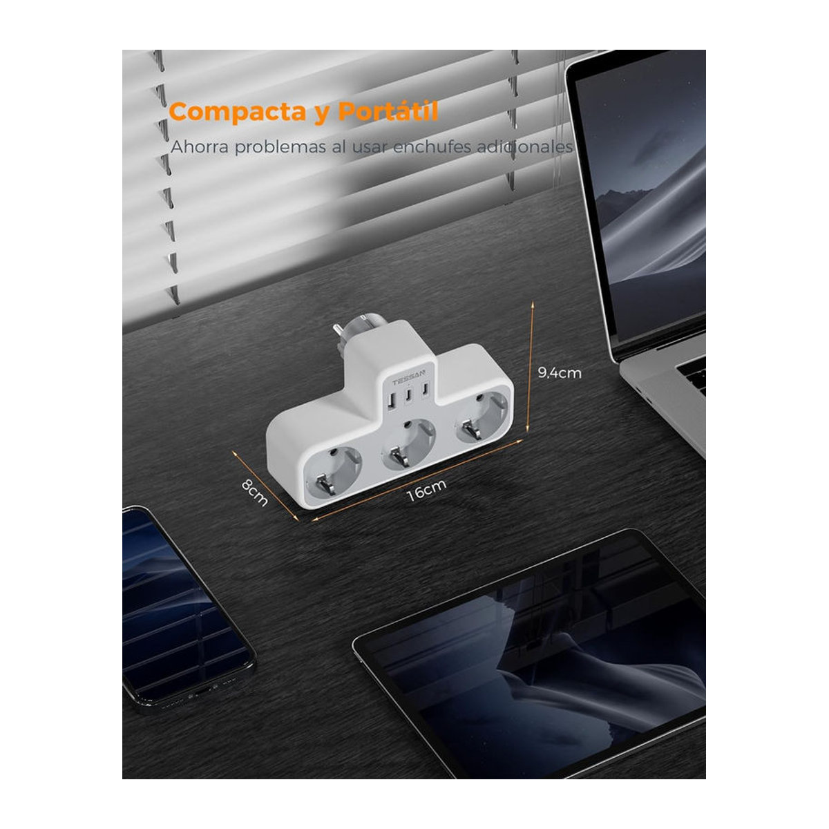 TESSAN Mehrfachsteckdose 6 in 1 mit 4 Steckdosen, 1 USB-C und 2 USB-A Ports in Grau - Bild 6