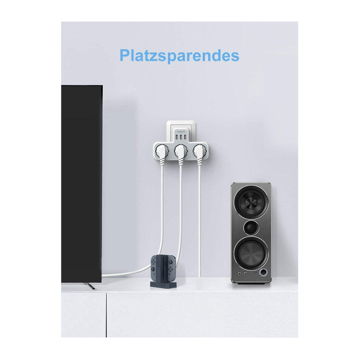 TESSAN Steckdosenleiste mit 3 Steckdosen, 2 USB-Anschlüssen und 1 Type-C-Port in Grau - Bild 2