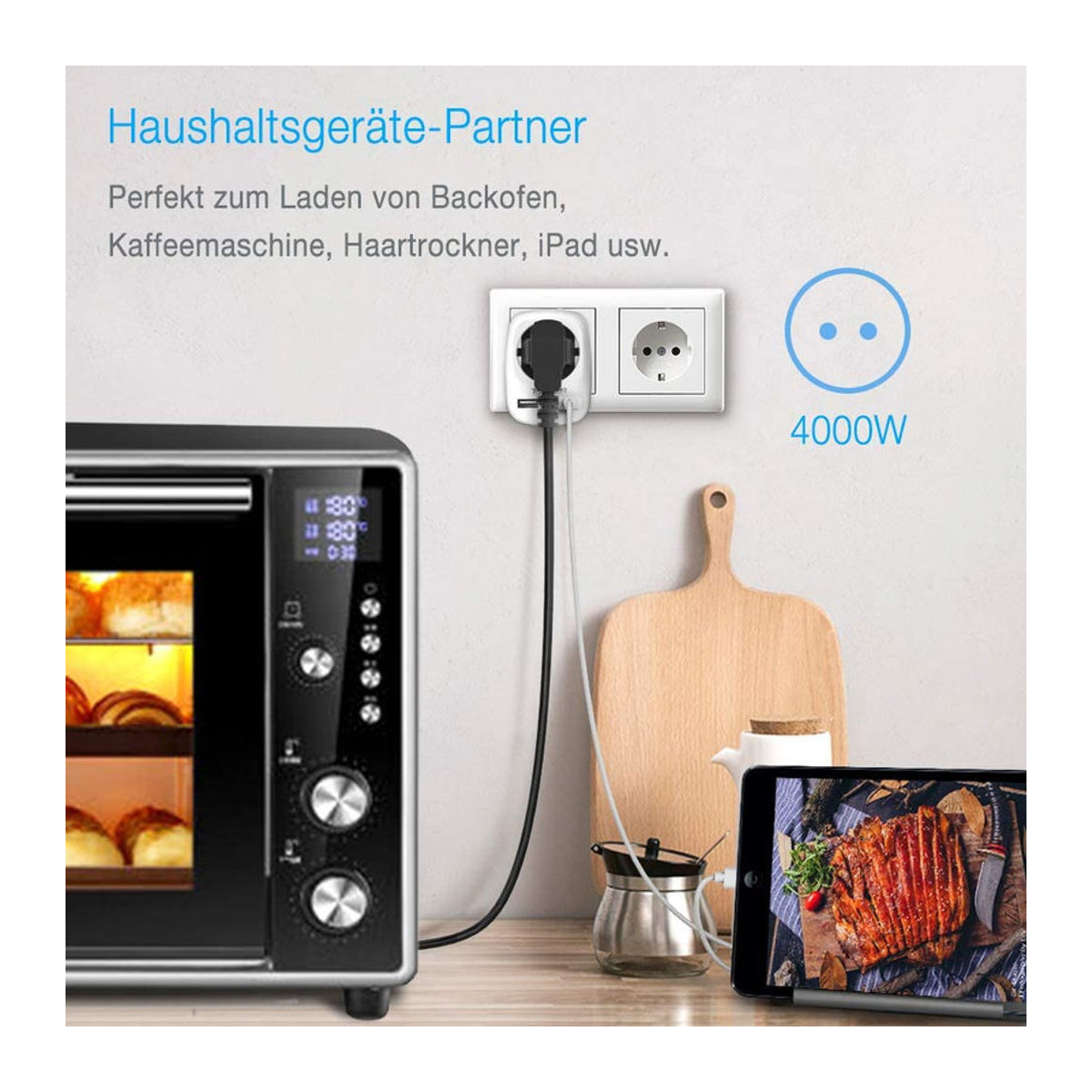 TESSAN Steckdosenleiste mit 3 Steckdosen, 2 USB-Anschlüssen und 1 Type-C-Port in Grau - Bild 6