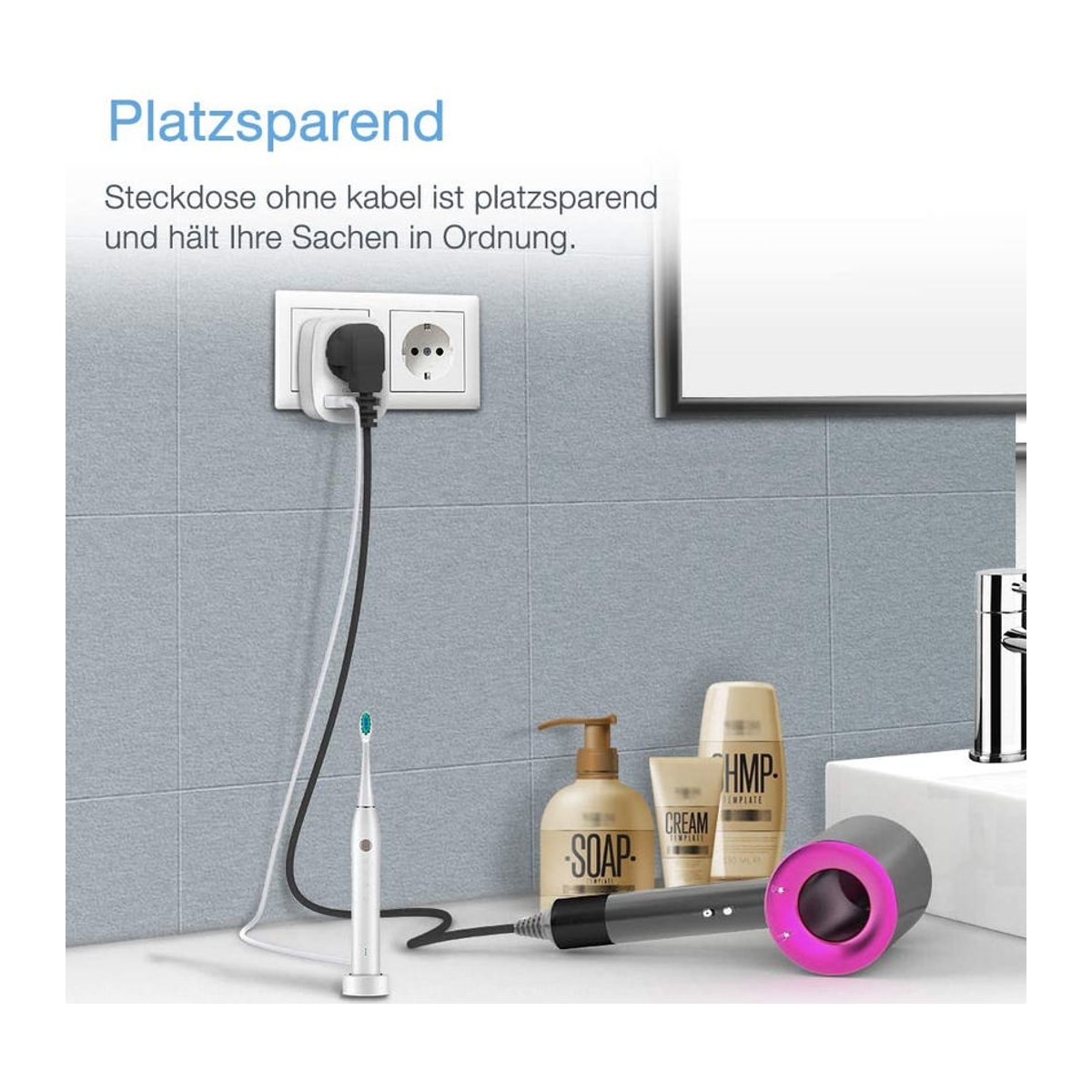 TESSAN Steckdosenleiste mit 3 Steckdosen, 2 USB-Anschlüssen und 1 Type-C-Port in Grau - Bild 7