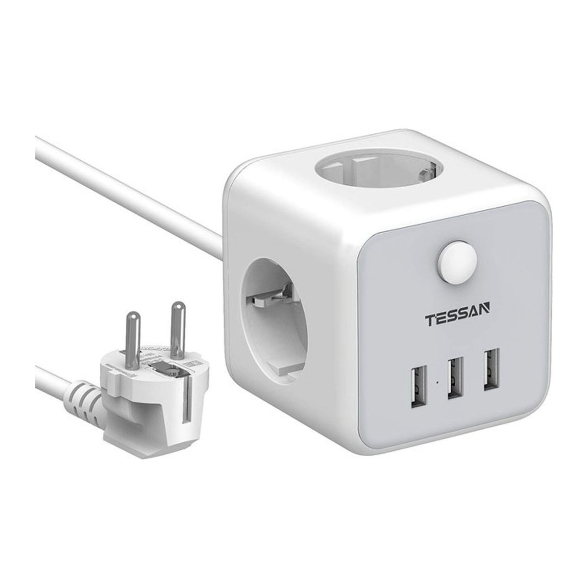 TESSAN Tower 8-Wege-Steckdosenleiste mit Überspannungsschutz in Grau mit 3 USB-Ports und 2 m Kabel - Bild 1