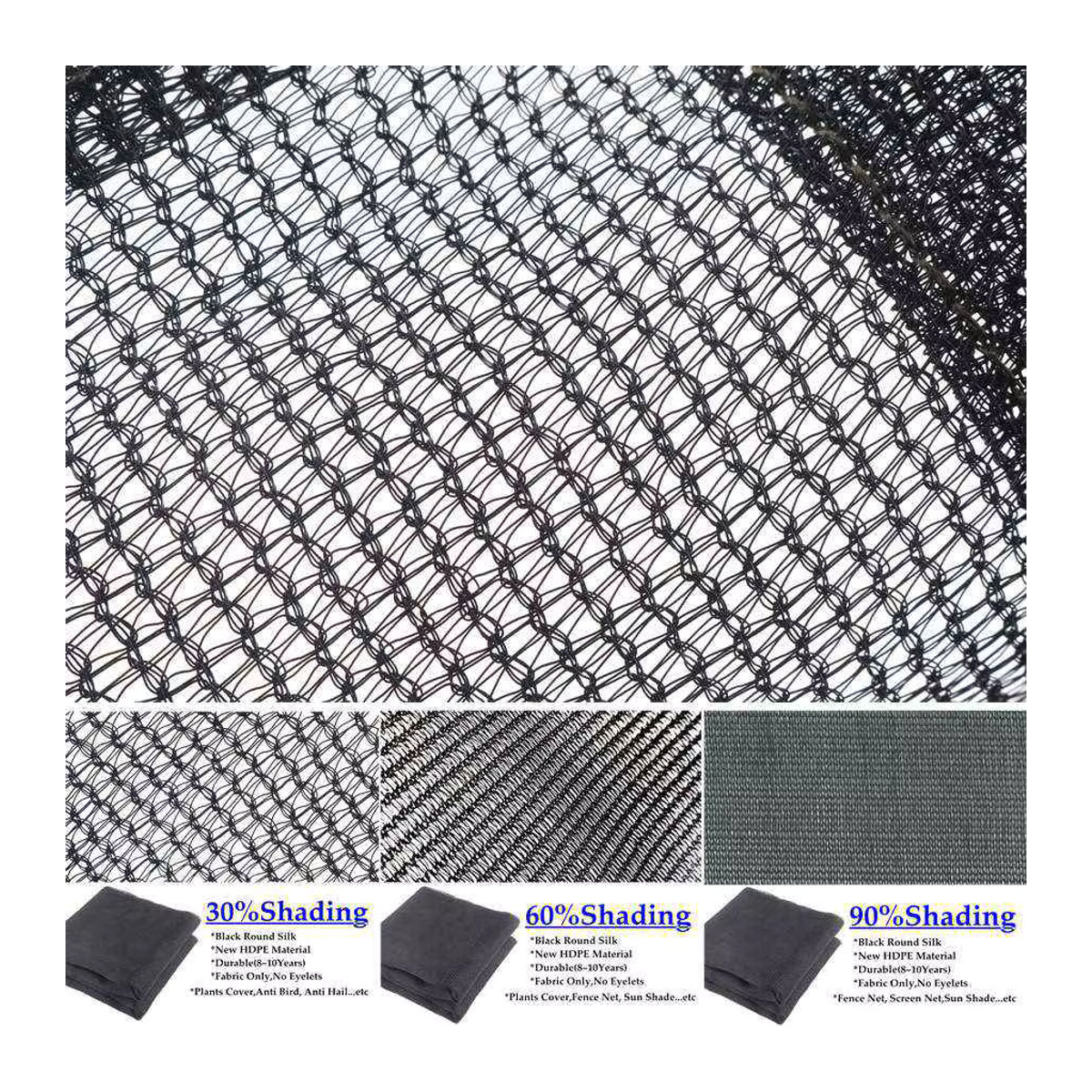 Tewango Rundes Sonnenschutznetz aus Seide und HDPE-Mesh in Schwarz mit 30-90% UV-Block für Garten und Pflanzen zum Schutz vor Vögeln und Hagel - Bild 3