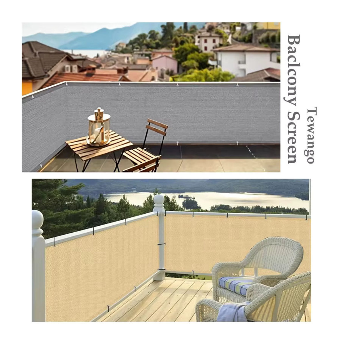 Tewango Sichtschutz Netz mit 90 % Schattierung für Balkon und Terrasse, Schwarz oder Grau, B: 200 cm, H: 60 cm - Bild 3