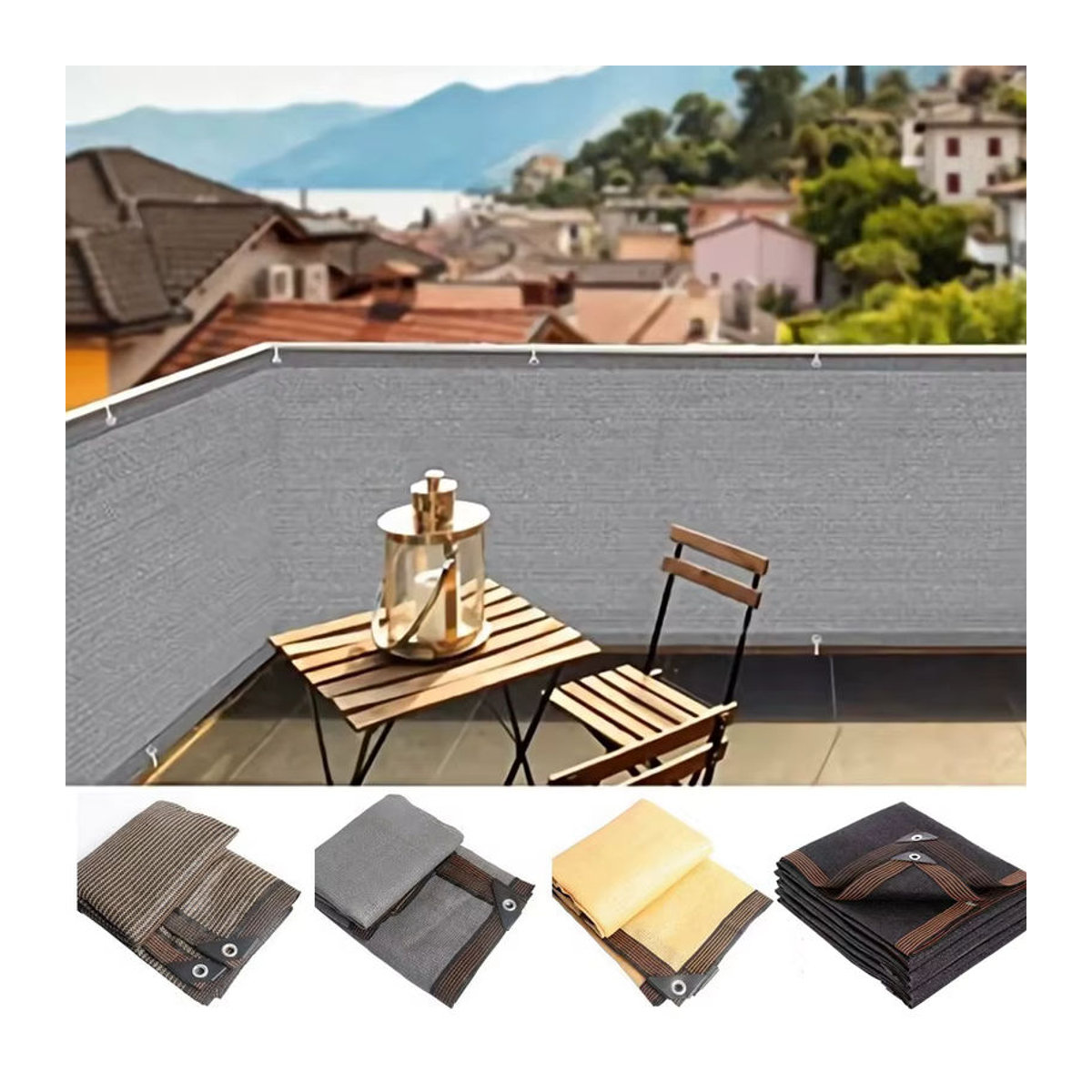 Tewango Sichtschutz Netz mit 90 % Schattierung für Balkon und Terrasse, Schwarz oder Grau, B: 200 cm, H: 60 cm - Bild 4