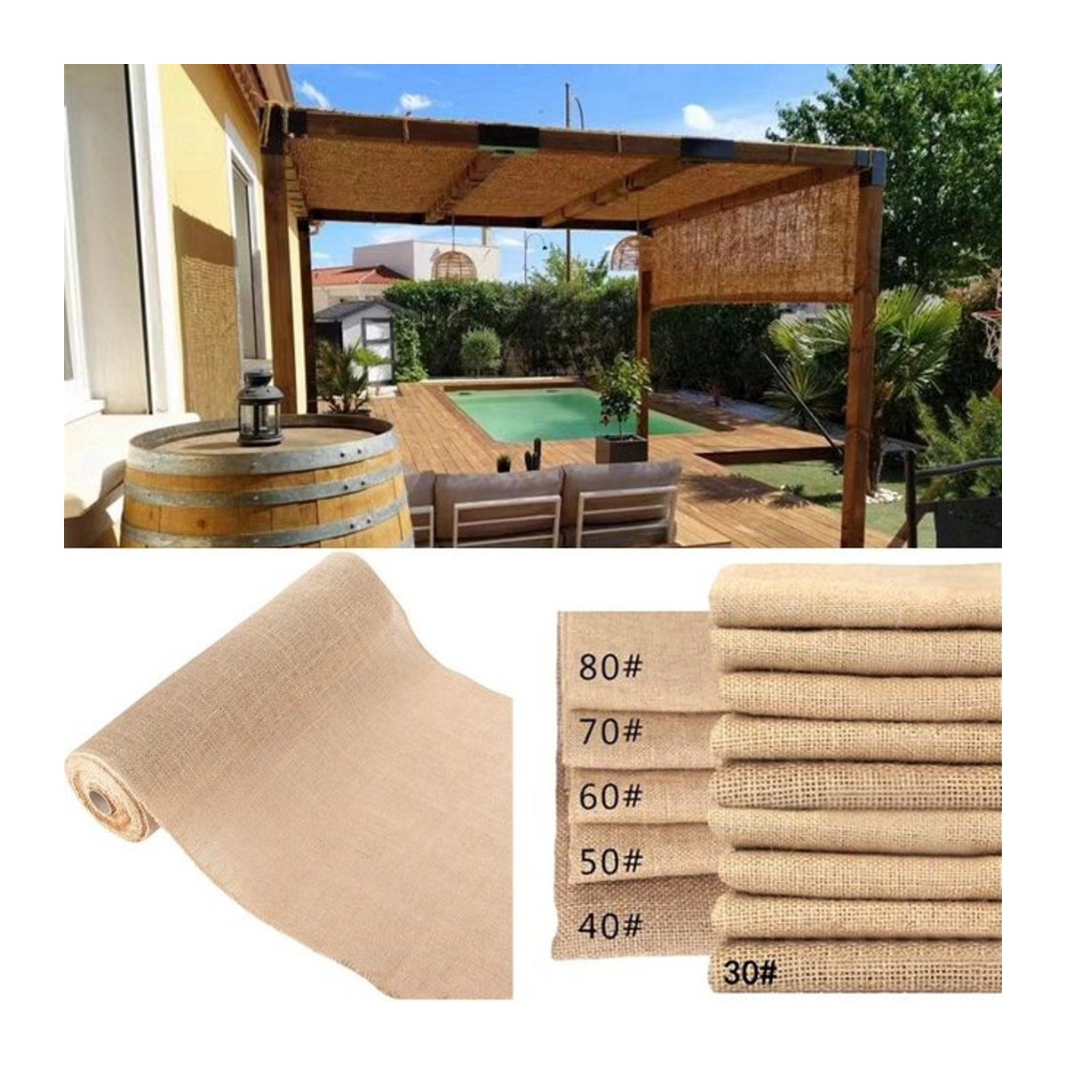 Tewango Sonnenschutz Segel aus natürlicher Jute und Leinen in Beige und Braun, Breite: 160 cm - Bild 1