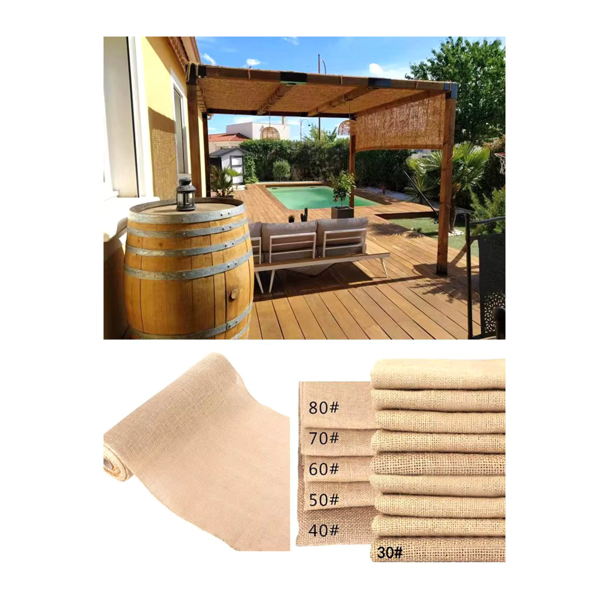 Tewango Sonnenschutz Segel aus natürlicher Jute und Leinen in Beige und Braun, Breite: 160 cm - Bild 5