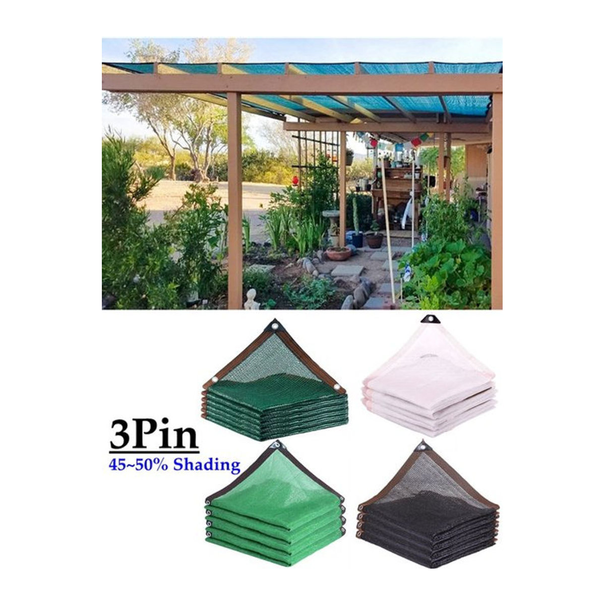 Tewango Sonnenschutznetz aus HDPE mit 50 % Schattierung für Garten und Outdoor in Schwarz, Weiß und Dunkelgrün - Bild 1