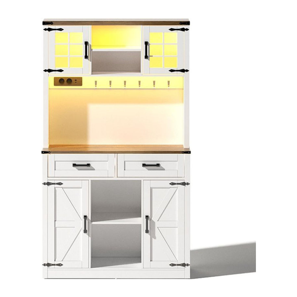 TG Electrical DE Barschrank im Scheunentor-Design mit LED-Beleuchtung, Landhaus und Industrial Stil, Braun/Weiß, B/T/H: 100 x 40 x 172 cm - Bild 1