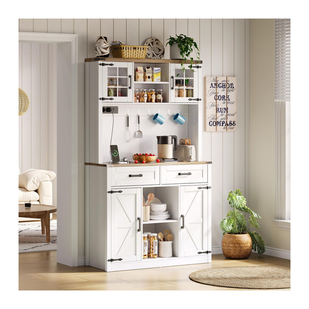 TG Electrical DE Barschrank im Scheunentor-Design mit LED-Beleuchtung, Landhaus und Industrial Stil, Braun/Weiß, B/T/H: 100 x 40 x 172 cm - Bild 2