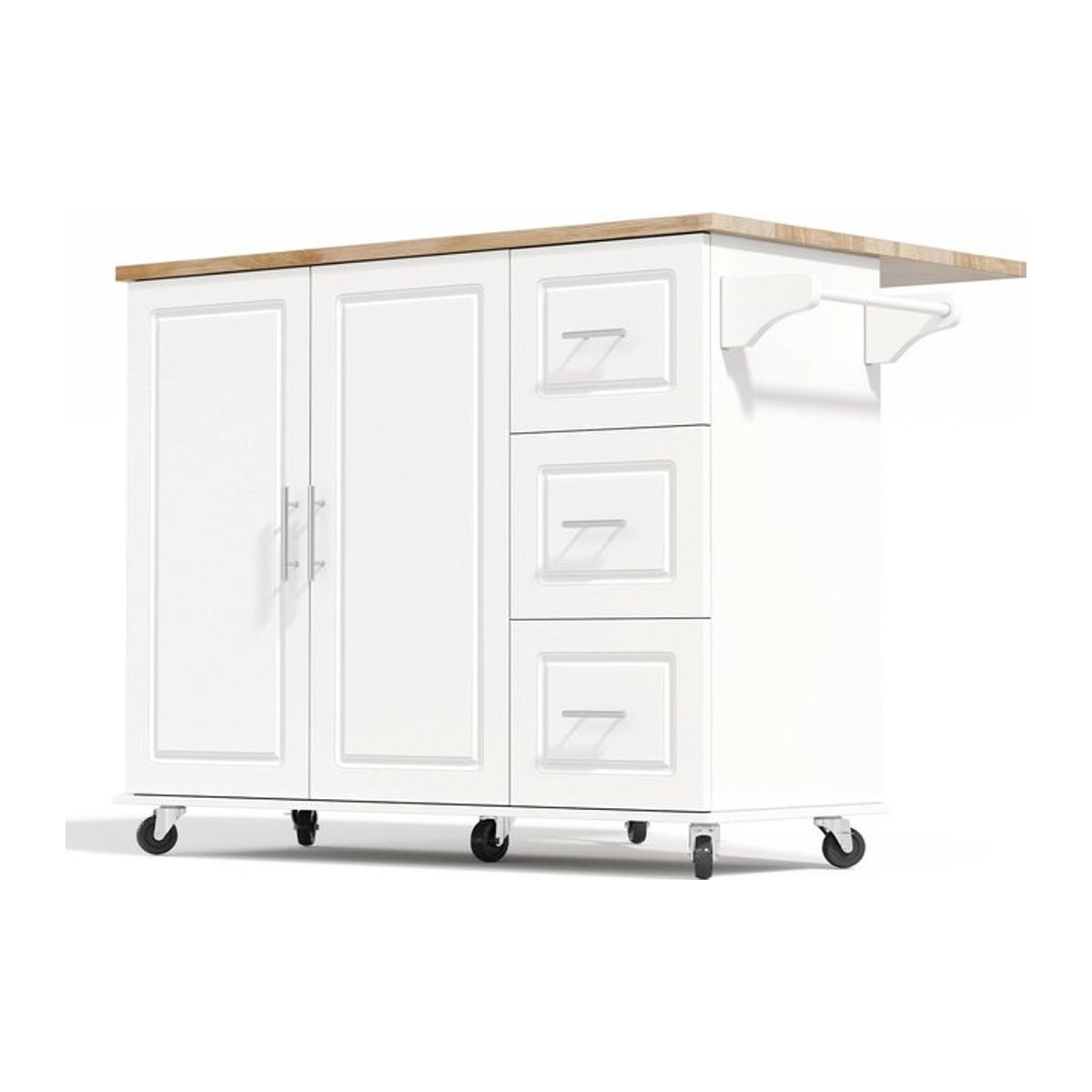 TG Electrical DE Mobile Kücheninsel in Weiß mit klappbarem Design, multifunktionalem Schrank, 3 Schubladen und Handtuchhalter, B/T/H: 137 x 43 x 92 cm - Bild 1