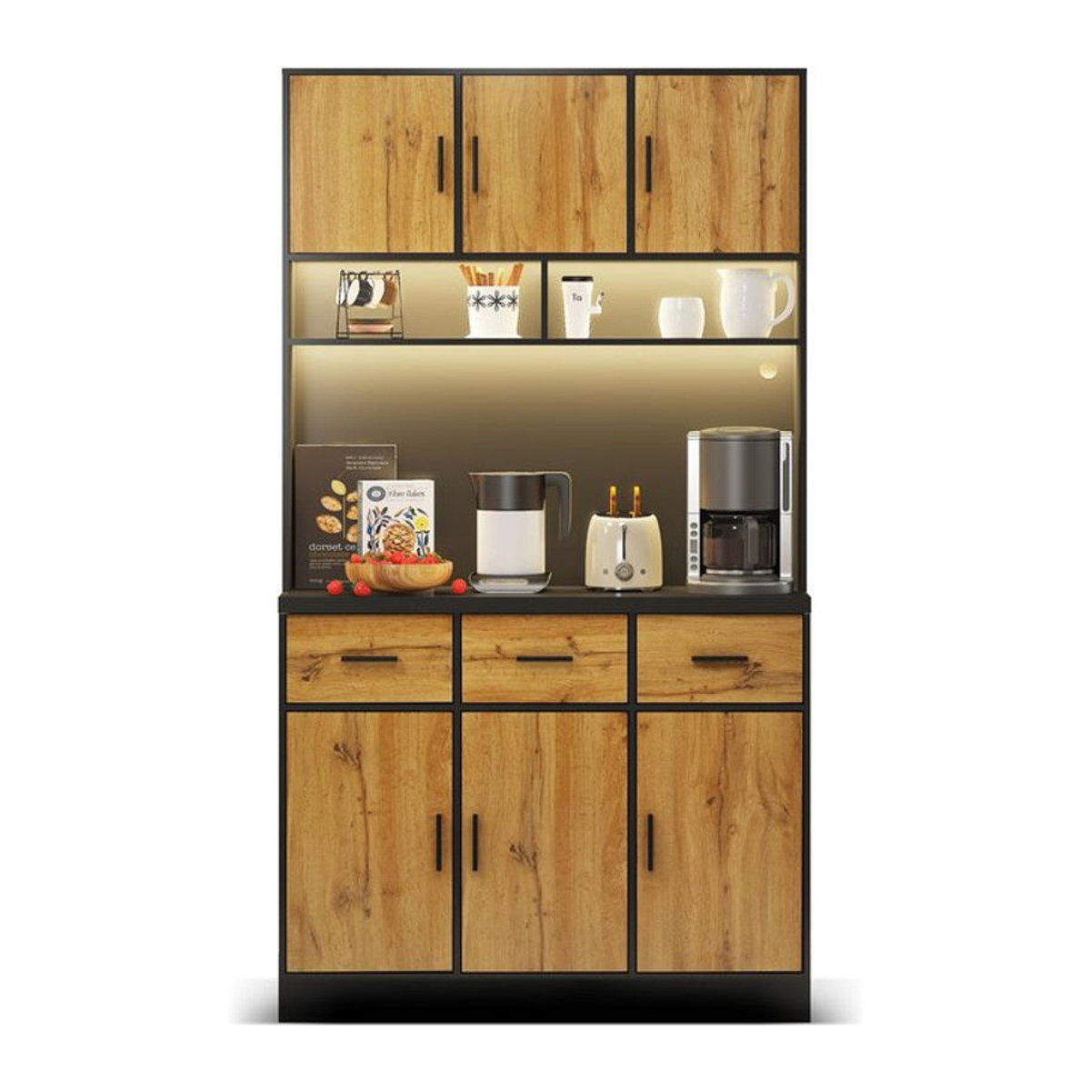 TG Electrical DE Multifunktionales Küchenbuffet im Industrial Design mit 3 Schubladen und 6 Drehtüren, B/T/H: 100 x 40 x 180 cm, Natur oder Schwarz - Bild 1