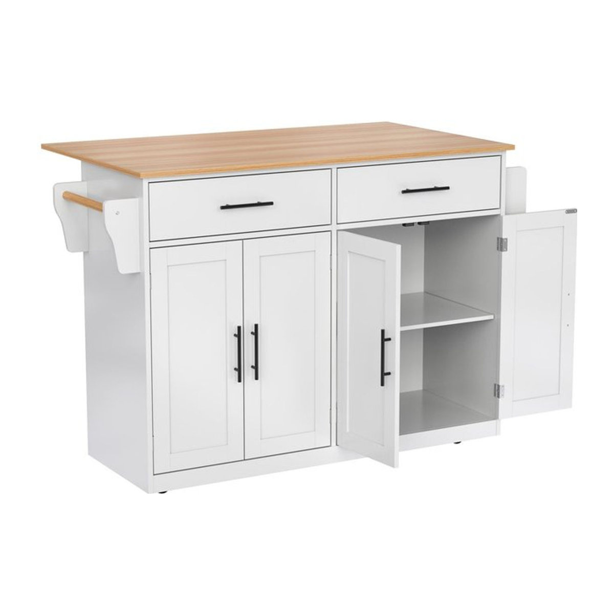 TG Electrical DE Servierwagen im Landhausstil mit klappbarer Tischplatte, 2 Schubladen und Doppeltüren, Weiß und Natur, B: 136 cm, T: 46/71 cm, H: 91,5 cm - Bild 1