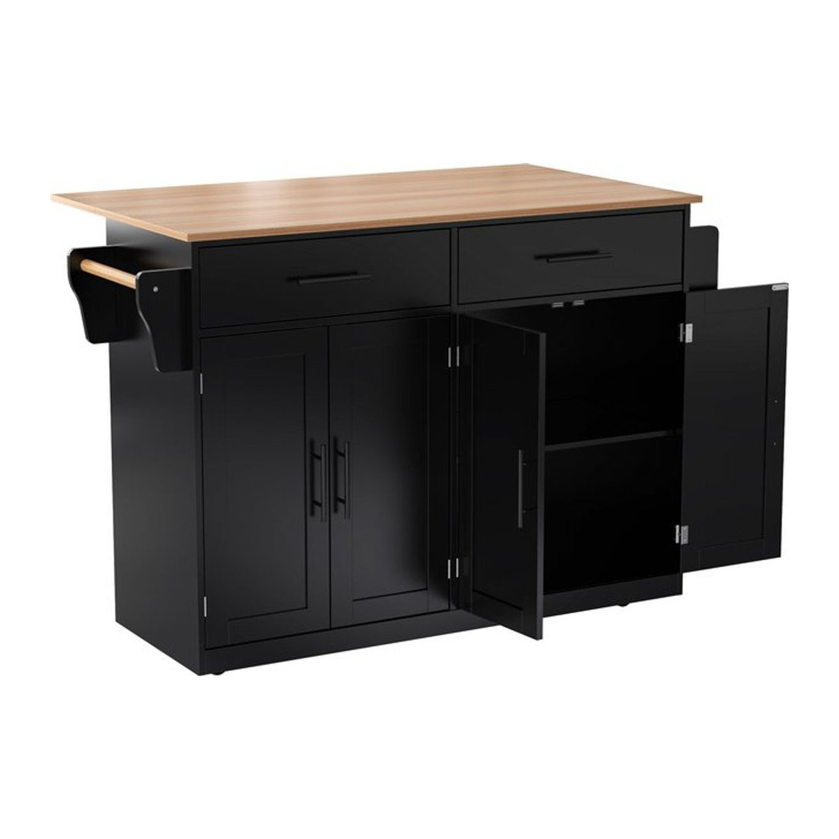 TG Electrical DE Servierwagen Modern mit klappbarer Tischplatte, 2 Schubladen und Doppeltüren, Schwarz/Natur, B: 136 cm, T: 46/71 cm, H: 91,5 cm - Bild 1