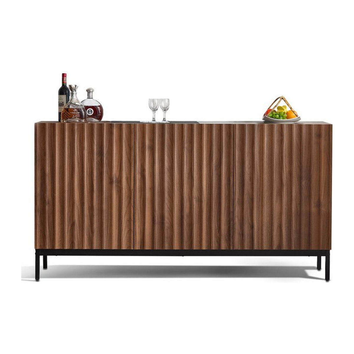 TG Electrical DE Sideboard im Mid-Century-Modern-Stil mit 3D-Wellendesign in Braun und Nussbaum, B/T/H: 150 x 40 x 80 cm - Bild 1