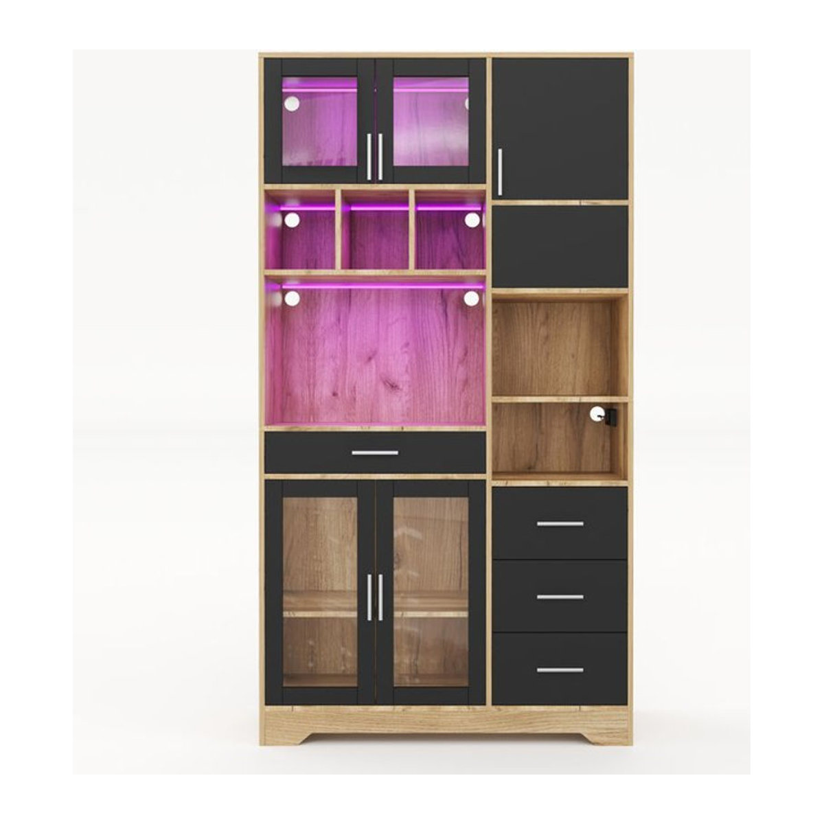 TG Electrical DE Vintage-Hochschrank im Landhausstil mit LED-Lichtleiste und Farbwechsel, Schwarz/Natur, B/T/H: 100 x 40 x 185 cm - Bild 1