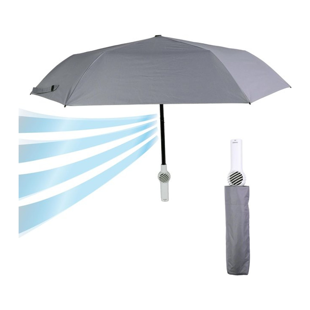 THANKO Fanbrella POLE PLUS TKFP26SGY Faltbarer Sonnenschirm mit UV-Schutz und USB-aufladbarem Lüfter in Grau - Bild 1