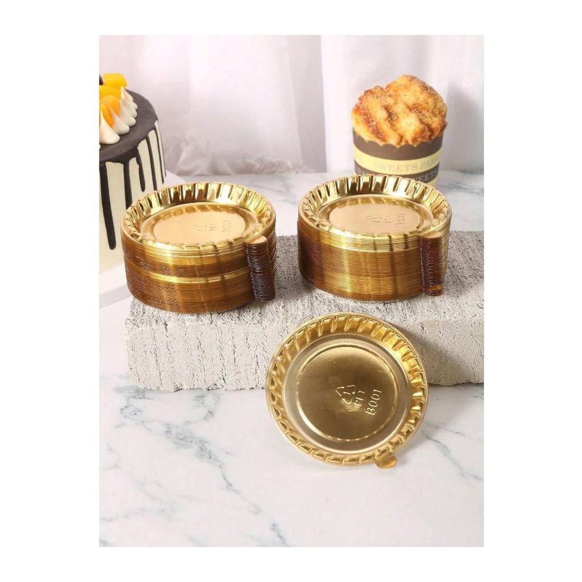 The Red Sun Mini-Kuchen- und Dessertschalen aus Kunststoff mit Metallfuß, rund, Gold, 50 Stück - Bild 2