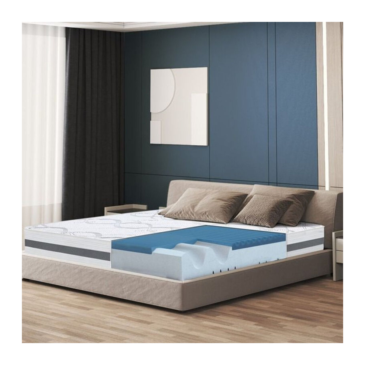 The White Stone Memory Foam Matratze Visco H2 in Weiß, B/T/H: 175 x 205 x 22 cm, Orthopädisch und Atmungsaktiv, Hergestellt in Italien - Bild 1