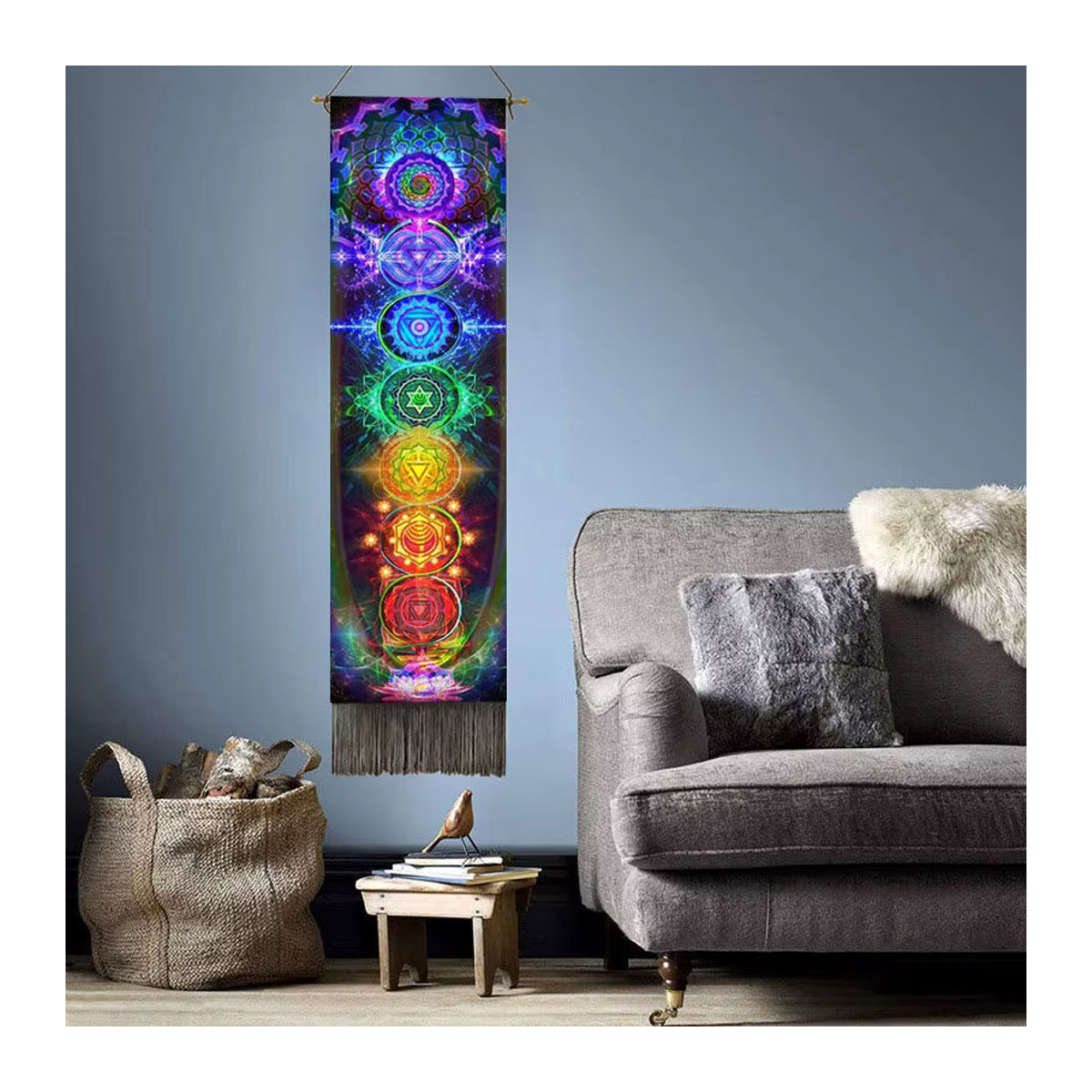 Thnow Decor Sieben Chakra Wandbehang Mandala Tapisserie im Boho-Stil, mehrfarbig, B/H: 130 x 130 cm - Bild 3