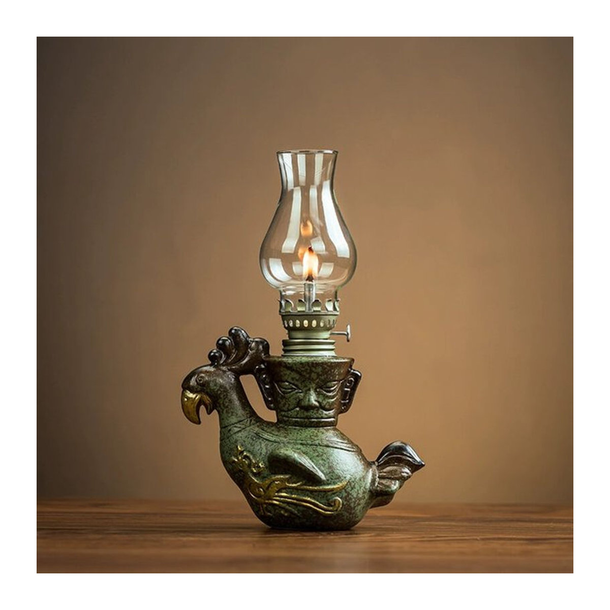 Tiaking Vintage Öllampe aus Keramik und Glas in Grün zur Teehaus-Dekoration - Bild 1
