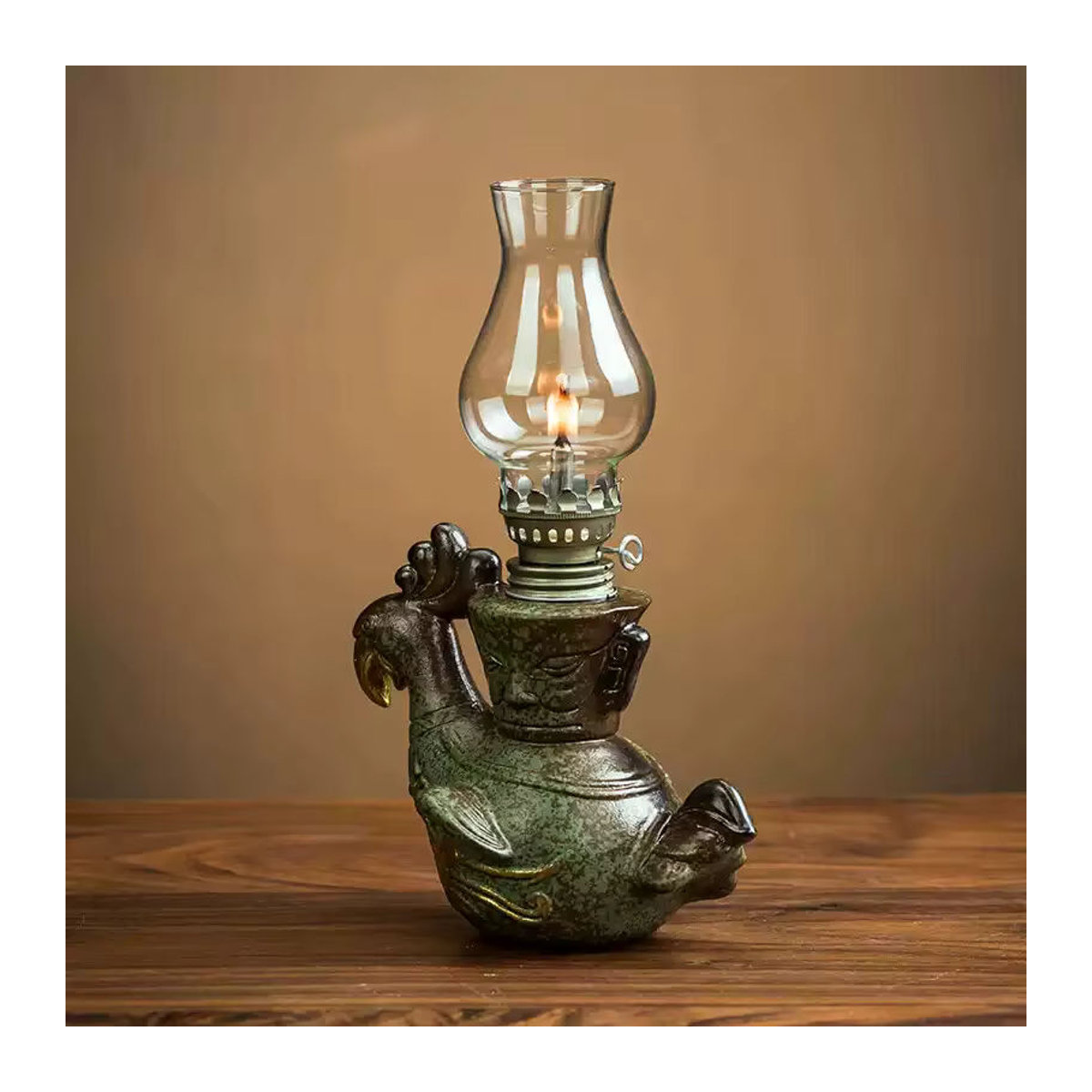 Tiaking Vintage Öllampe aus Keramik und Glas in Grün zur Teehaus-Dekoration - Bild 2