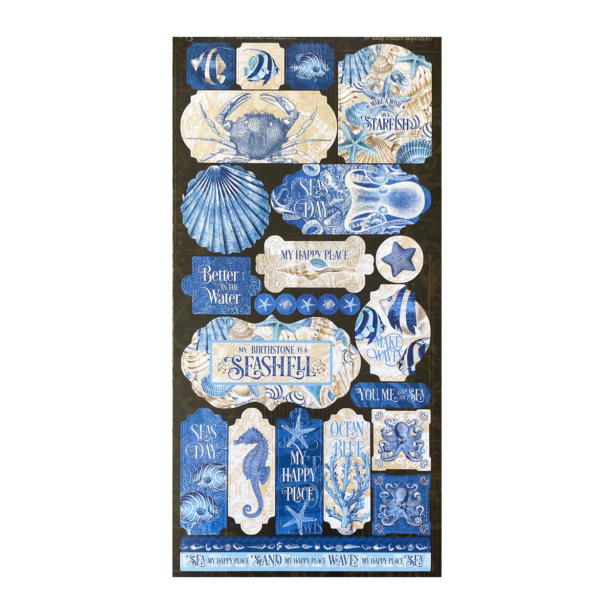 TIAMECH Vintage Aufkleber Set mit Meerestieren in Blau, 12 Stück rechteckige Papier Aufkleber für Scrapbooking und DIY Handwerk - Bild 2