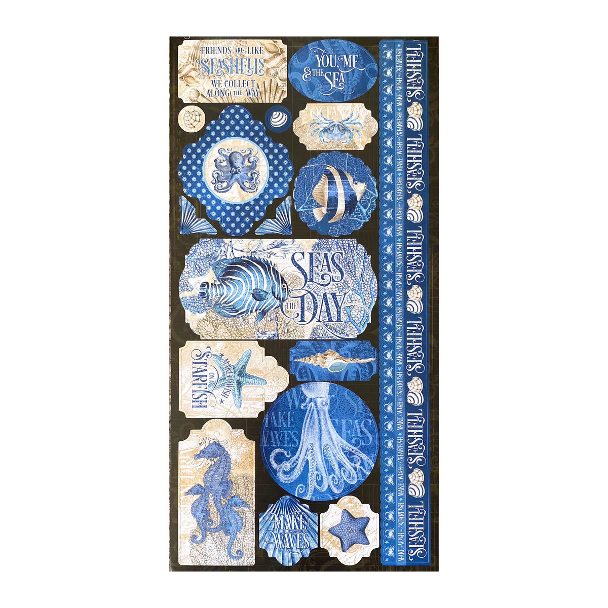 TIAMECH Vintage Aufkleber Set mit Meerestieren in Blau, 12 Stück rechteckige Papier Aufkleber für Scrapbooking und DIY Handwerk - Bild 3