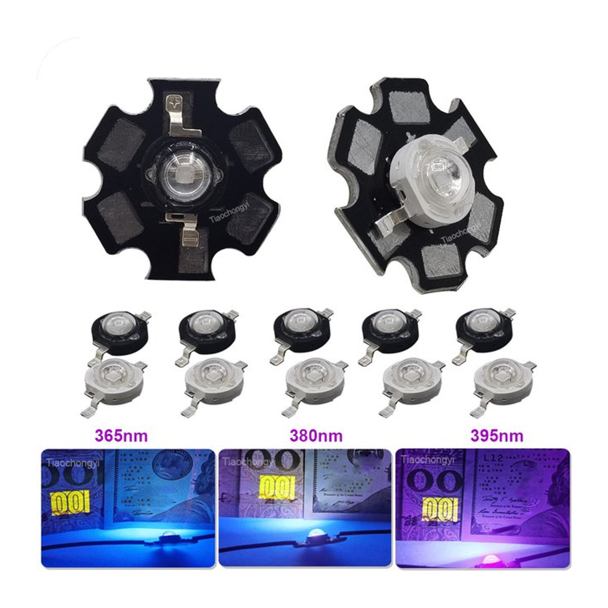 TiaoChongYi Hochleistungs-LED-UV-Lichtchip mit 20 mm PCB-Aluminiumsubstrat, 3 W, Wellenlängen 365 nm, 380 nm, 395 nm - Bild 1