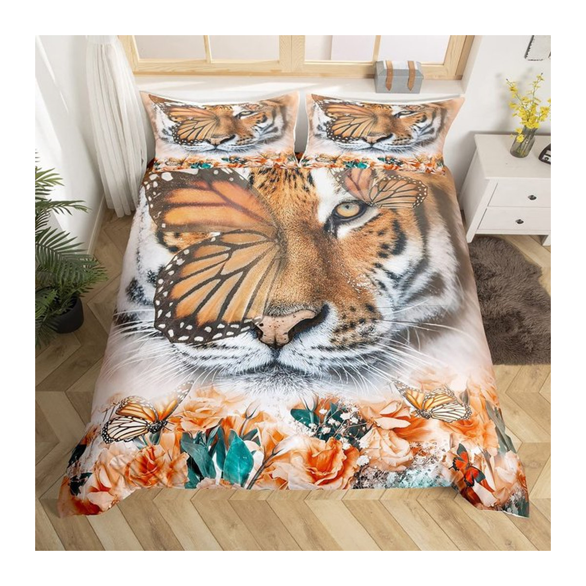 Tiger Wildtiere Bettbezug Set König des Waldes Muster aus Polyester für Kinder, B/B: 150 x 200 cm - Bild 1