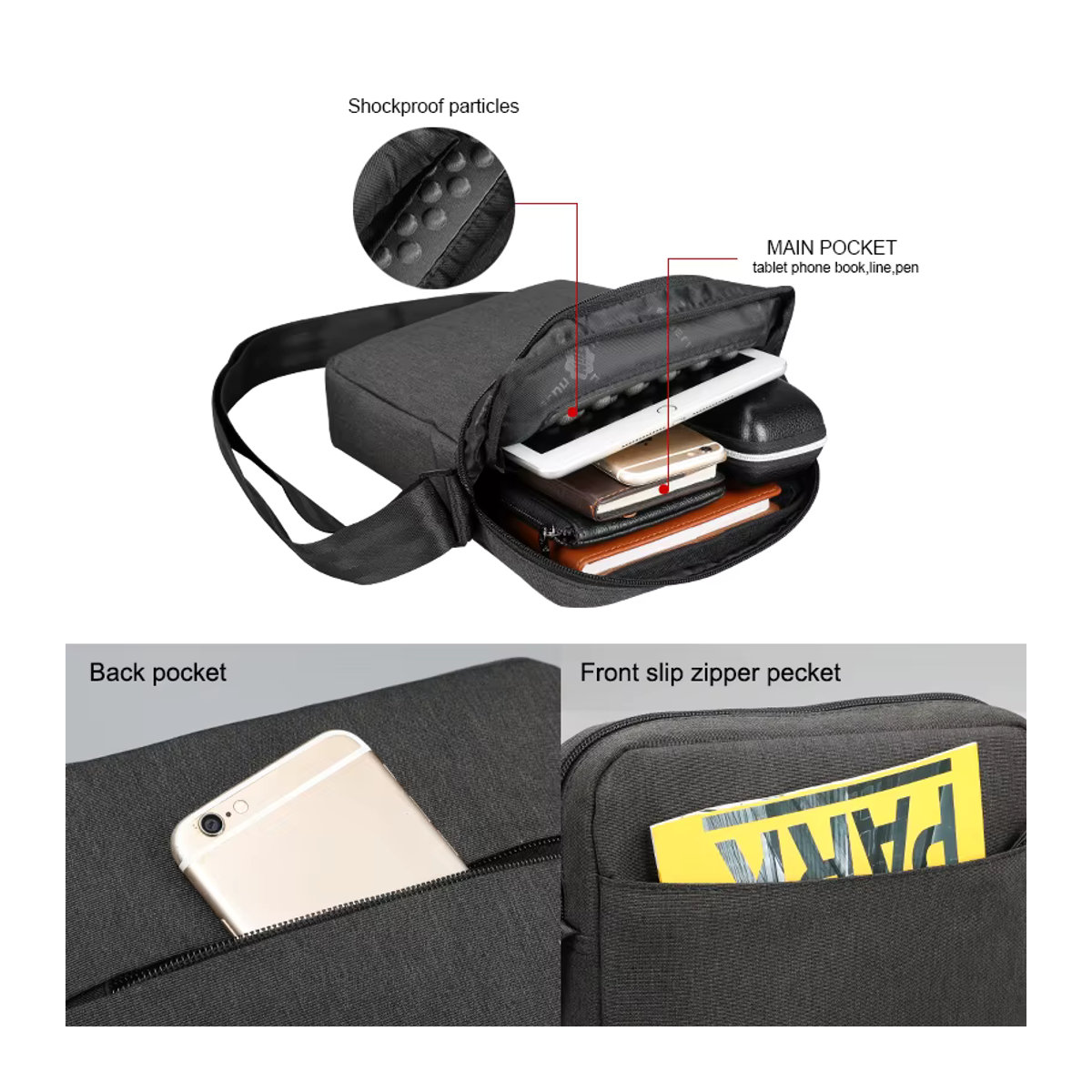Tigernu Wasserdichte Umhängetasche für Männer in Schwarz Grau, moderne Business Reise-Schultertasche und Mini-Tasche - Bild 4