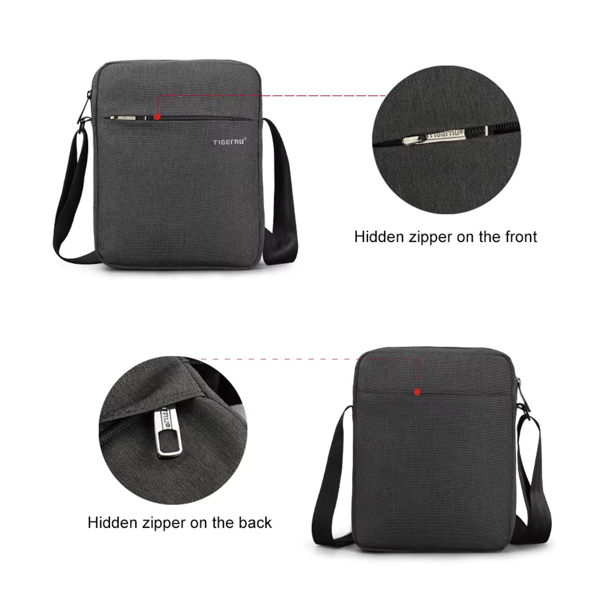 Tigernu Wasserdichte Umhängetasche für Männer in Schwarz Grau, moderne Business Reise-Schultertasche und Mini-Tasche - Bild 5