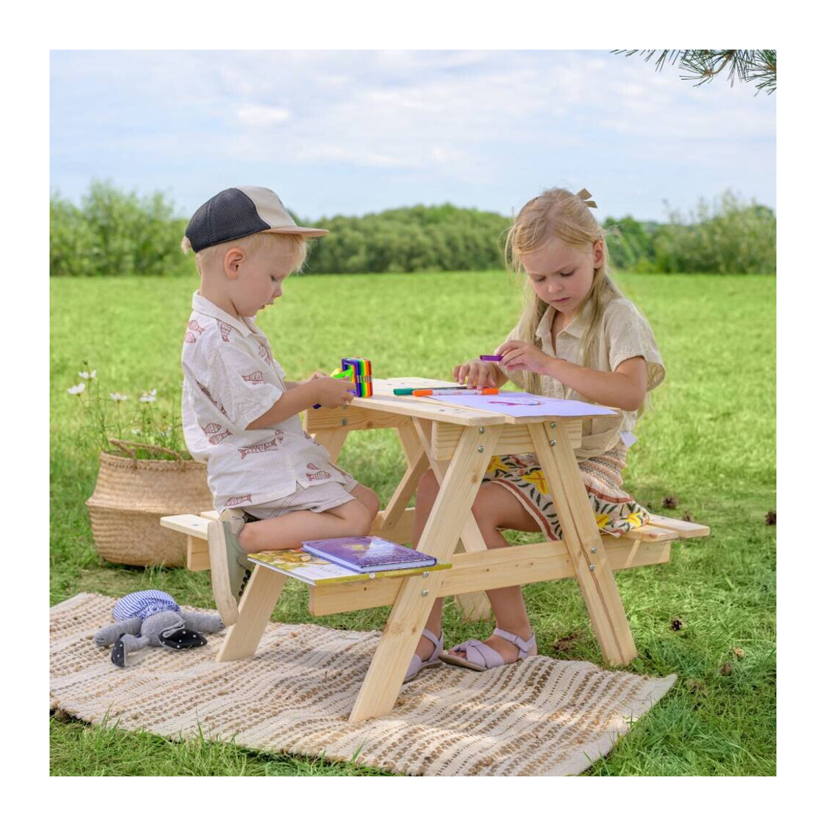 Timbela Kindersitzgarnitur M012 aus Massivholz in Natur, B/H/L: 60 x 81 x 50 cm - Bild 2