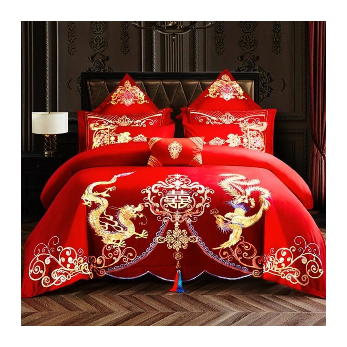 Tinika Chen Bettbezug-Set aus Langstapel-Baumwolle im chinesischen Hochzeitsstil, 3-teilig, B: 140 cm, L: 210 cm - Bild 1