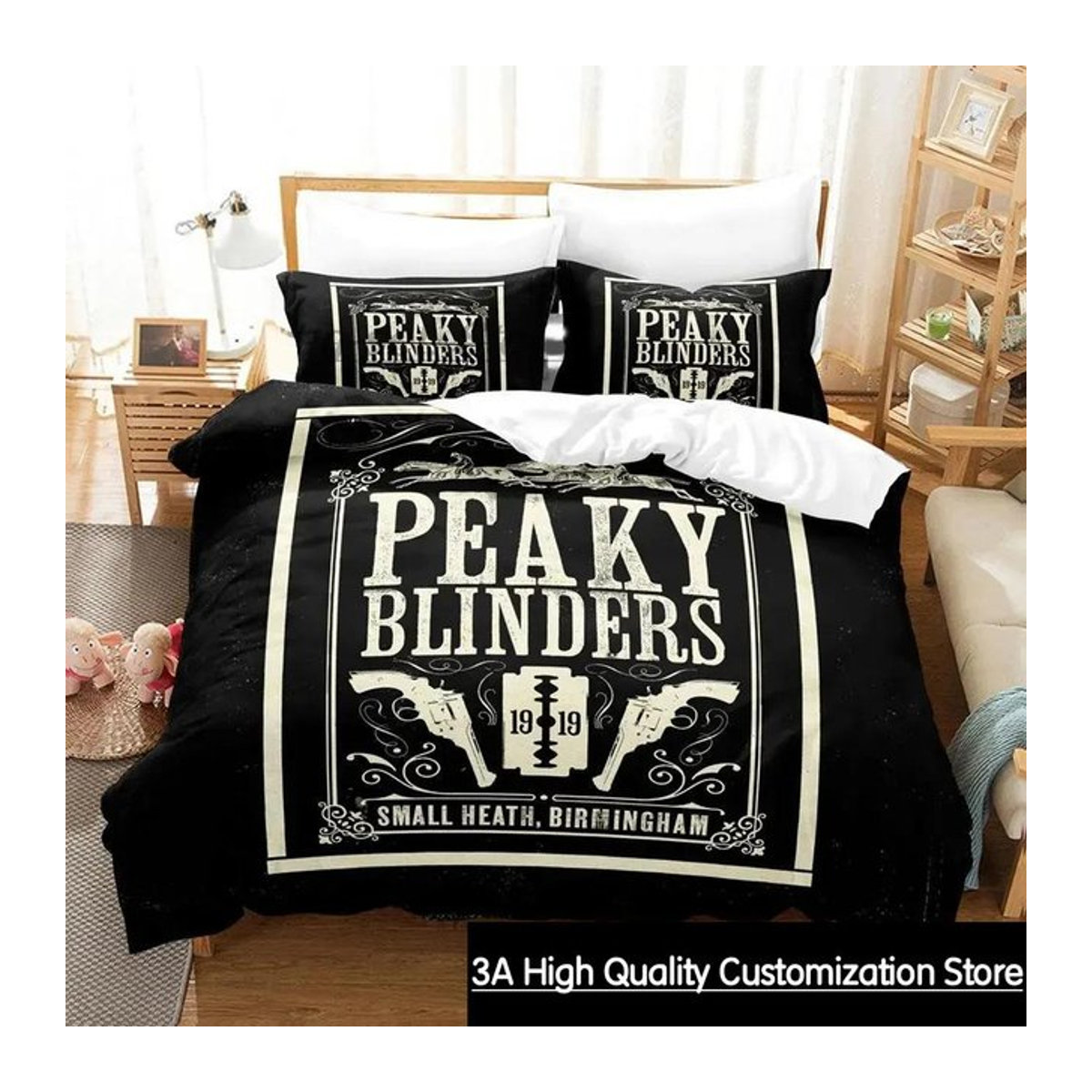 Tinika Chen Bettwäsche-Set Peaky Blinders Design in Schwarz, 3-teilig, B/H: 140 x 210 cm - Bild 1