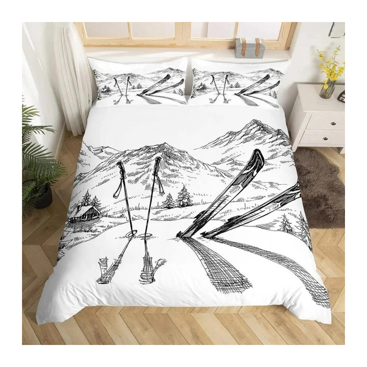 Tinika Chen Bettwäscheset Ski Sport mit Schneebirgenlandschaft für Jungen und Mädchen, 3-teilig, B: 135 cm, L: 200 cm - Bild 1