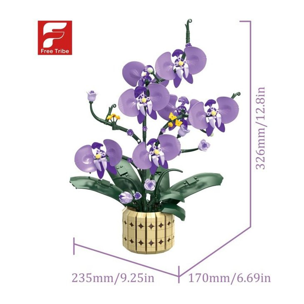Tinika Chen Phalaenopsis Orchidee Bausteine DIY Set mit Vase, 832 Teile, Lila - Bild 1