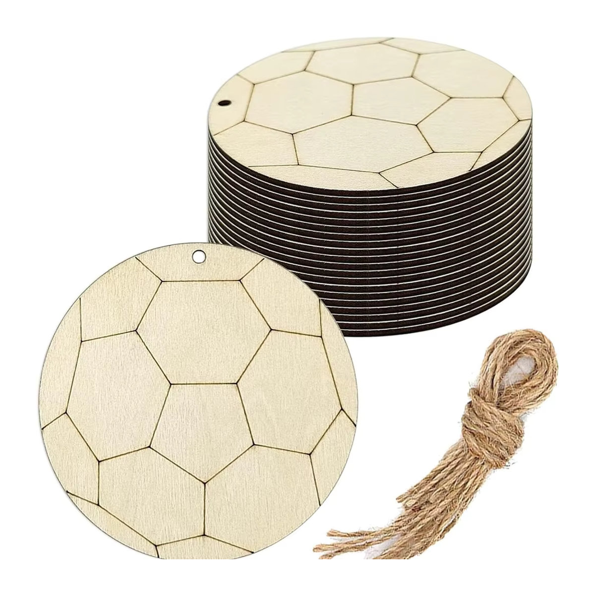 Tissy 12er Set Holz Hängeornamente Sport Bälle als DIY Malerei Dekoration in Beige - Bild 4
