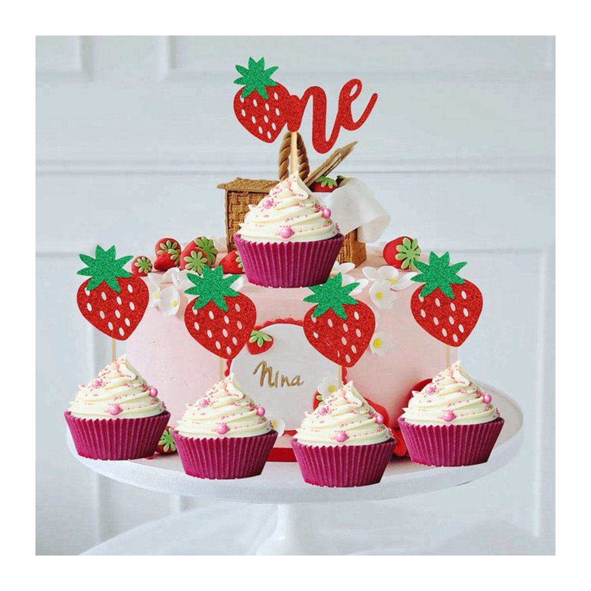 Tissy Erdbeere Kuchen Topper Bling Rot für Geburtstag und Sommerparty Dekoration - Bild 1