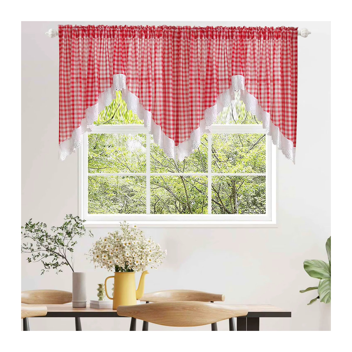 Tiyana Kurzvorhang Volant in Rot Kariert für Küche und Schlafzimmer als dekorative Voile Gardine - Bild 3