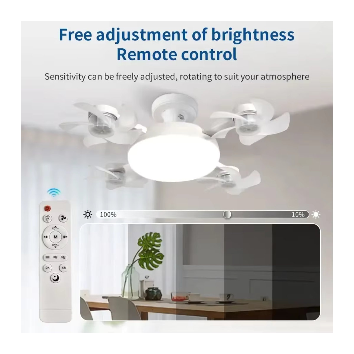 TLEDMP 2-in-1 Smart Deckenventilator mit LED und Fernbedienung, modernes faltbares Design in Weiß, E27-Sockel - Bild 2