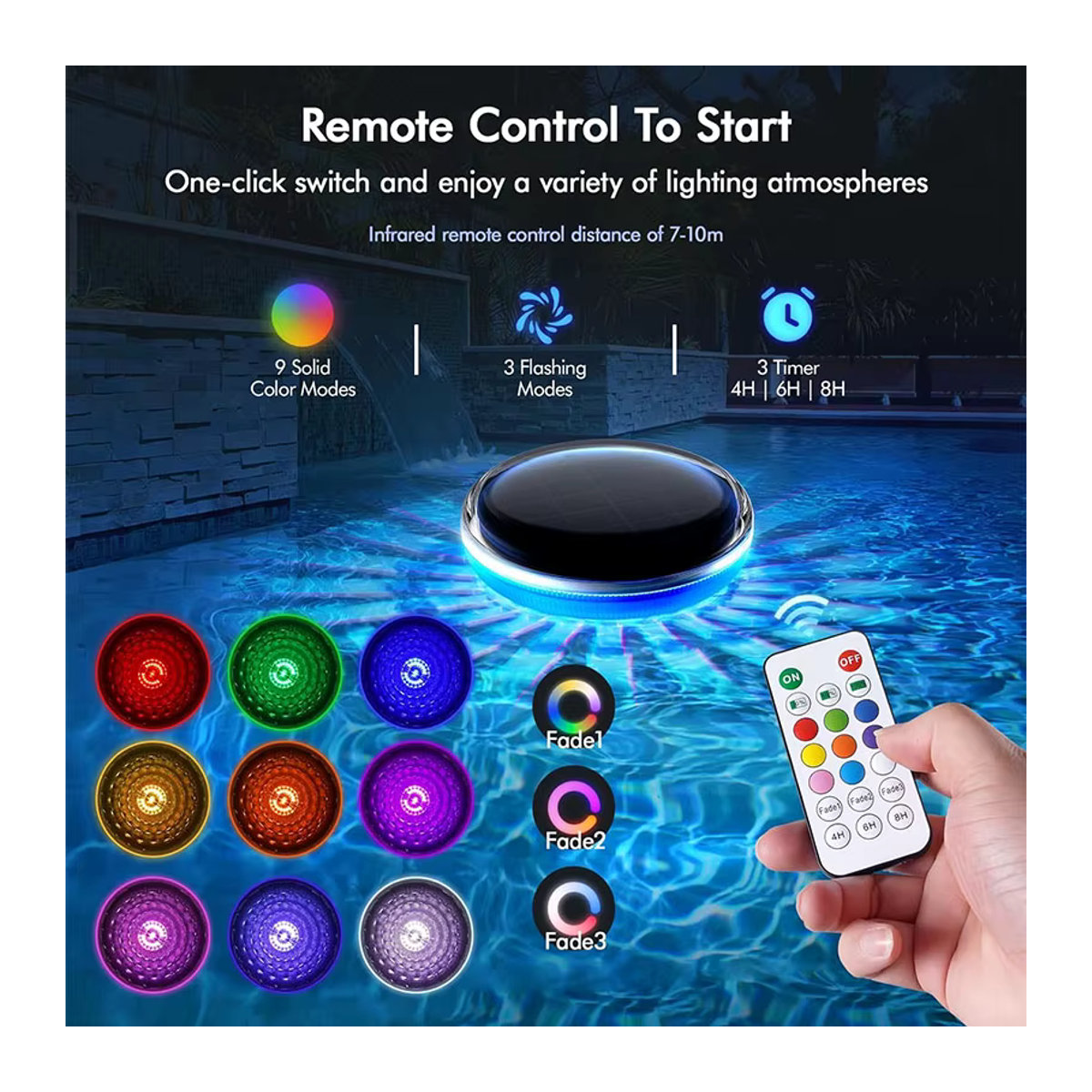 TLEDMP Bunte schwimmende LED-Pool-Lichter mit Fernbedienung und Timer, IPX7 wasserdicht für Pool, Strand und Terrasse - Bild 3
