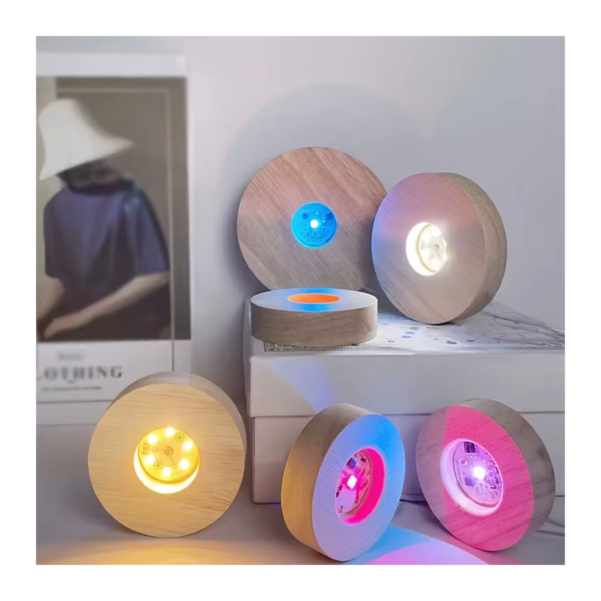 TLEDMP LED-Nachtlicht Tischlampe aus Kunstharz und Holz in Natur im skandinavischen Design - Bild 3