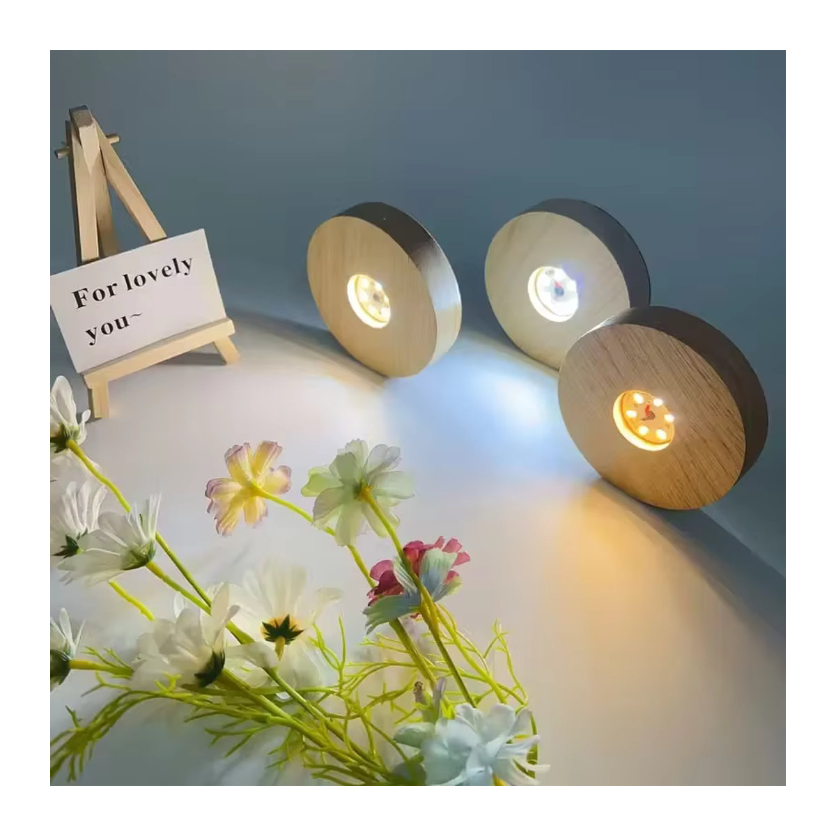 TLEDMP LED-Nachtlicht Tischlampe aus Kunstharz und Holz in Natur im skandinavischen Design - Bild 4