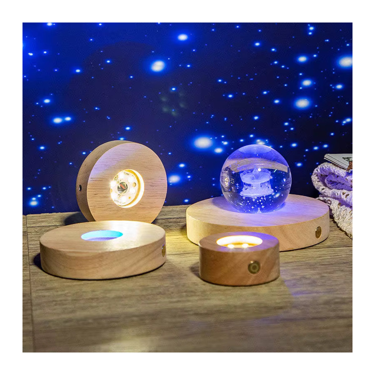 TLEDMP LED-Nachtlicht Tischlampe aus Kunstharz und Holz in Natur im skandinavischen Design - Bild 5