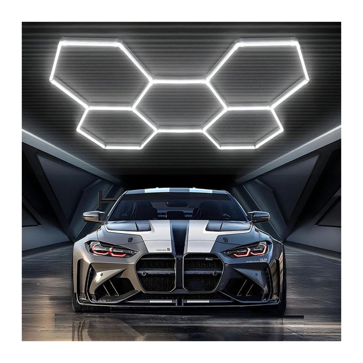 TLEDMP LED Waben Beleuchtung in Sechseck-Design aus Aluminium in Weiß für Garage und Autopflege - Bild 1