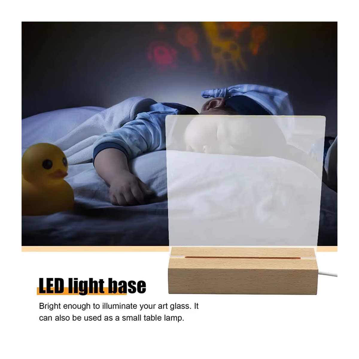 TLEDMP Rechteckiger Holz-LED-Display-Sockel für 3D-Plexiglas-Lampen in Natur und Weiß als minimalistische USB-Nachtlicht-Basis für DIY-Kunstdekoration - Bild 3