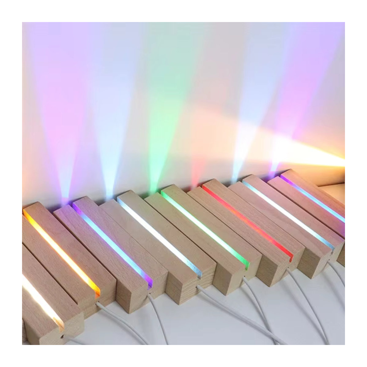 TLEDMP Rechteckiger Holz-LED-Display-Sockel für 3D-Plexiglas-Lampen in Natur und Weiß als minimalistische USB-Nachtlicht-Basis für DIY-Kunstdekoration - Bild 4